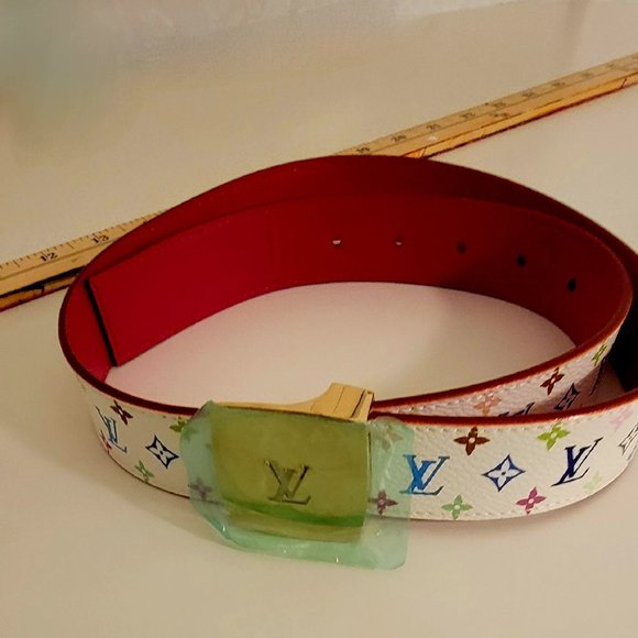 Authentic LOUIS VUITTON CEINTURE BELT MULTI COLOR BLANC 80/32 - Picture 4 of 11